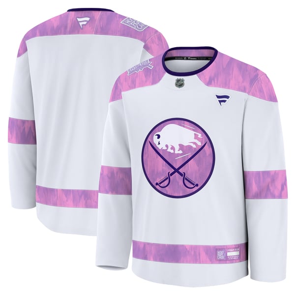 Men's Buffalo Sabres  Fanatics White 2024 Hockey Fights Cancer Practice Jersey - Image 2