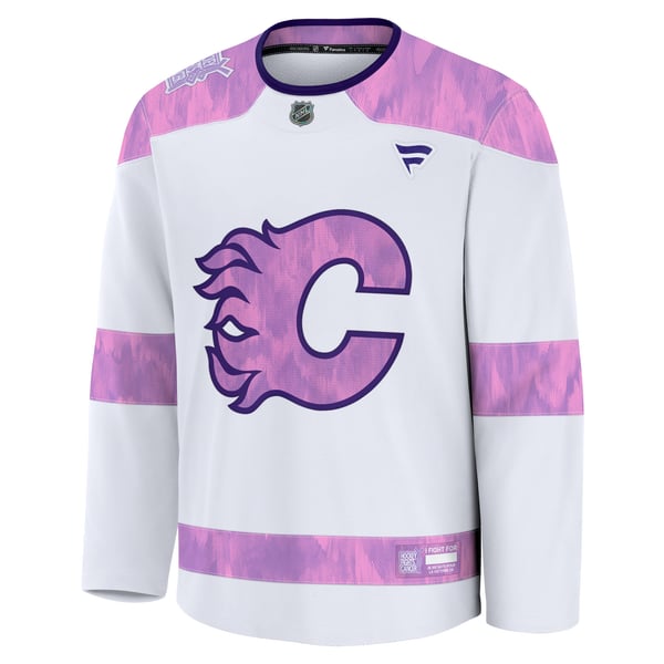 Men's Calgary Flames  Fanatics White 2024 Hockey Fights Cancer Practice Jersey - Image 3