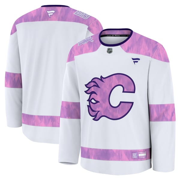 Men's Calgary Flames  Fanatics White 2024 Hockey Fights Cancer Practice Jersey - Image 1