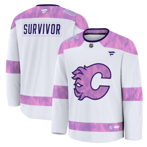 Men's Calgary Flames Fanatics White Hockey Fights Cancer Survivor Practice Jersey - Image 2