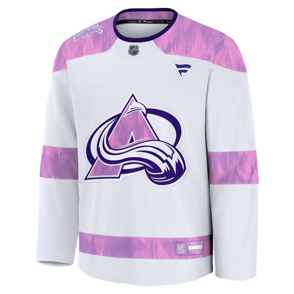 Men's Colorado Avalanche  Fanatics White 2024 Hockey Fights Cancer Practice Jersey - Image 3