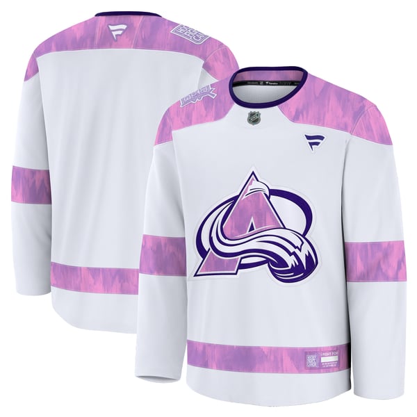 Men's Colorado Avalanche  Fanatics White 2024 Hockey Fights Cancer Practice Jersey - Image 1