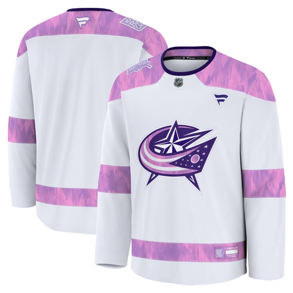 Men's Columbus Blue Jackets  Fanatics White 2024 Hockey Fights Cancer Practice Jersey - Image 2