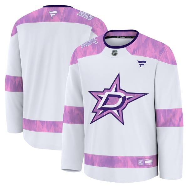Men's Dallas Stars  Fanatics White 2024 Hockey Fights Cancer Practice Jersey - Image 2