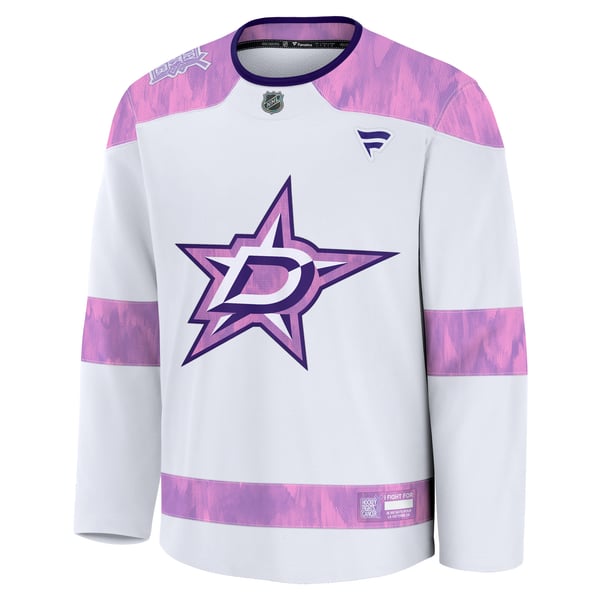 Men's Dallas Stars  Fanatics White 2024 Hockey Fights Cancer Practice Jersey - Image 3