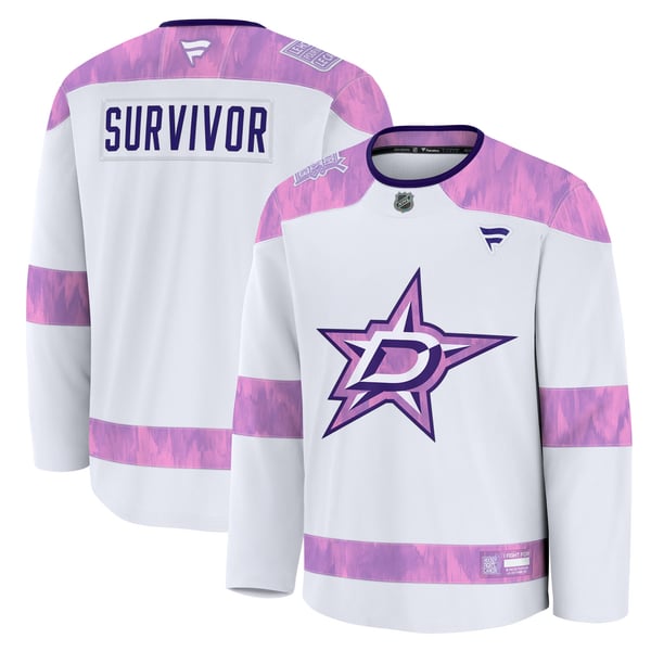 Men's Dallas Stars Fanatics White Hockey Fights Cancer Survivor Practice Jersey - Image 2