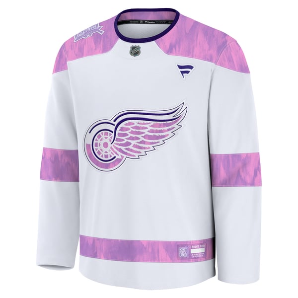 Men's Detroit Red Wings Fanatics White Hockey Fights Cancer Survivor Practice Jersey - Image 3