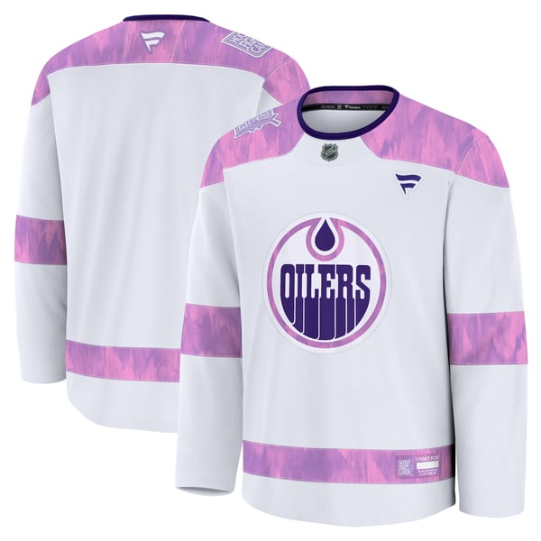 Men's Edmonton Oilers  Fanatics White 2024 Hockey Fights Cancer Practice Jersey - Image 2