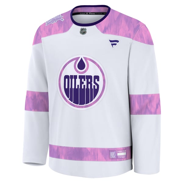 Men's Edmonton Oilers  Fanatics White 2024 Hockey Fights Cancer Practice Jersey - Image 3