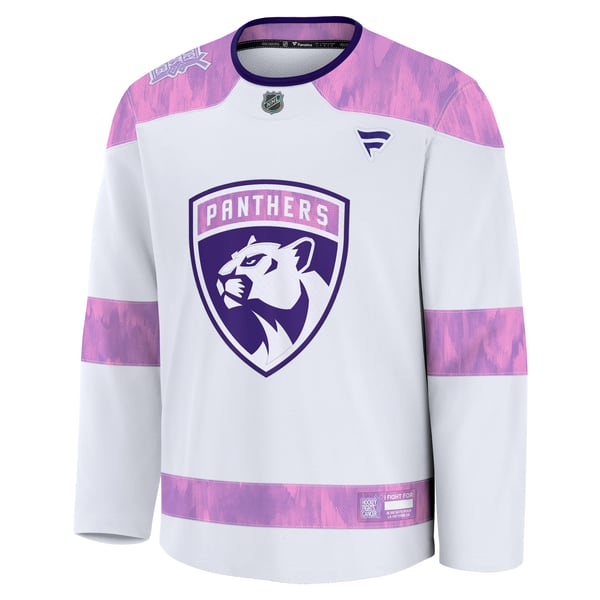 Men's Florida Panthers  Fanatics White 2024 Hockey Fights Cancer Practice Jersey - Image 3