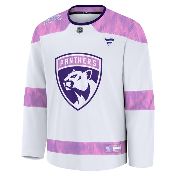 Men's Florida Panthers Fanatics White Hockey Fights Cancer Survivor Practice Jersey - Image 3