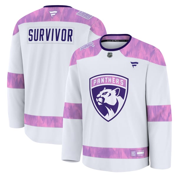 Men's Florida Panthers Fanatics White Hockey Fights Cancer Survivor Practice Jersey - Image 1