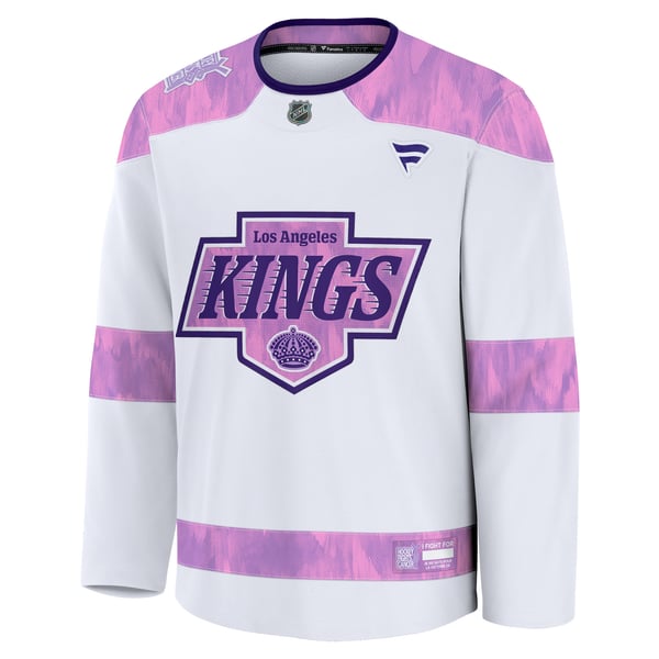 Men's Los Angeles Kings  Fanatics White 2024 Hockey Fights Cancer Practice Jersey - Image 3