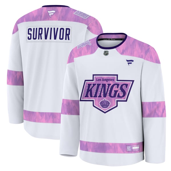 Men's Los Angeles Kings Fanatics White Hockey Fights Cancer Survivor Practice Jersey - Image 2
