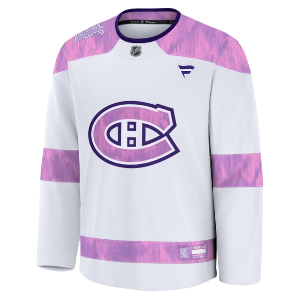 Men's Montreal Canadiens  Fanatics White 2024 Hockey Fights Cancer Practice Jersey - Image 3