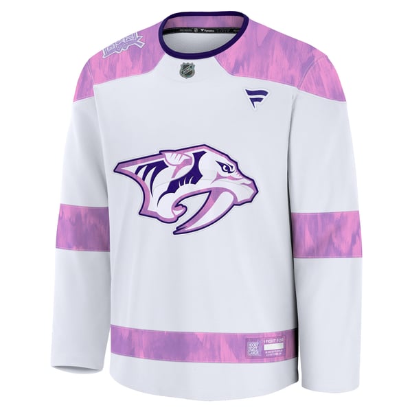 Men's Nashville Predators  Fanatics White 2024 Hockey Fights Cancer Practice Jersey - Image 3