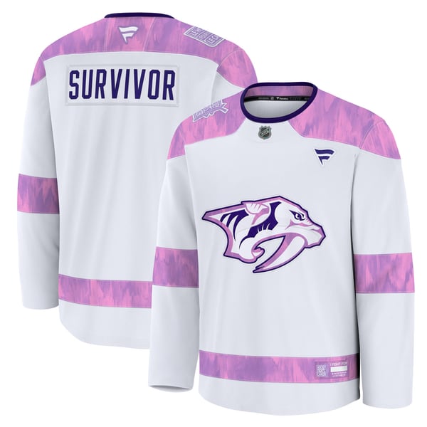 Men's Nashville Predators Fanatics White Hockey Fights Cancer Survivor Practice Jersey - Image 1