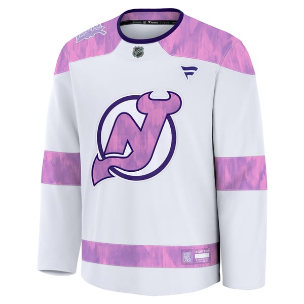 Men's New Jersey Devils  Fanatics White 2024 Hockey Fights Cancer Practice Jersey - Image 3