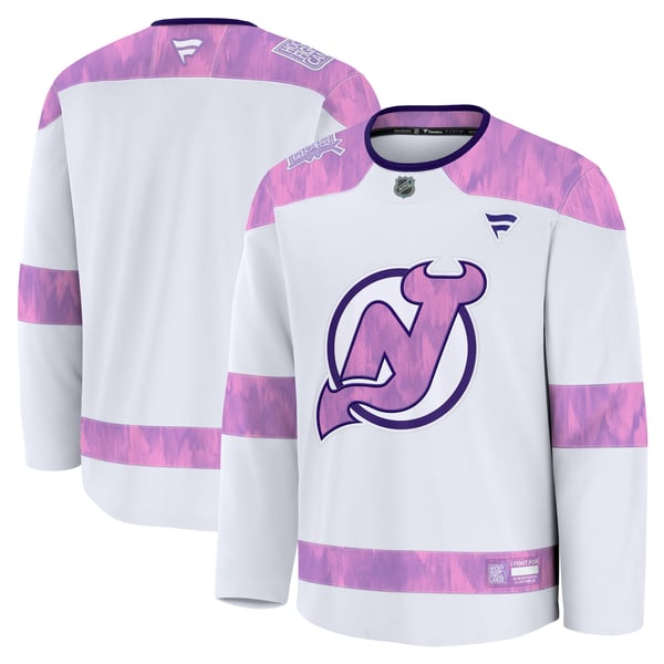 Men's New Jersey Devils  Fanatics White 2024 Hockey Fights Cancer Practice Jersey - Image 1