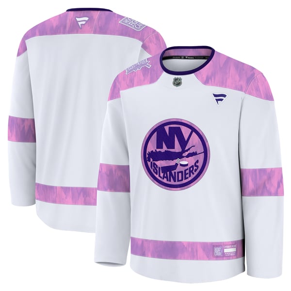 Men's New York Islanders  Fanatics White 2024 Hockey Fights Cancer Practice Jersey - Image 2