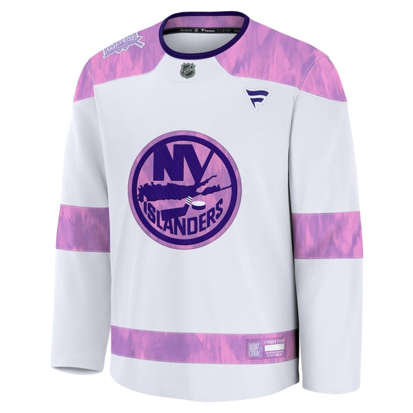 Men's New York Islanders  Fanatics White 2024 Hockey Fights Cancer Practice Jersey - Image 3