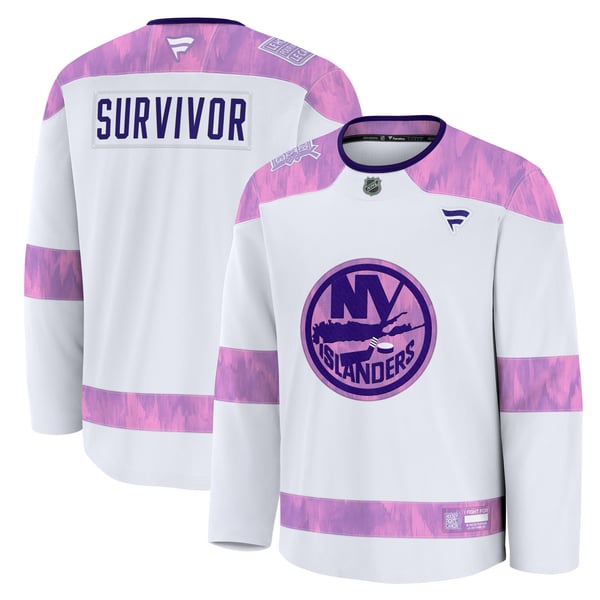 Men's New York Islanders Fanatics White Hockey Fights Cancer Survivor Practice Jersey - Image 1
