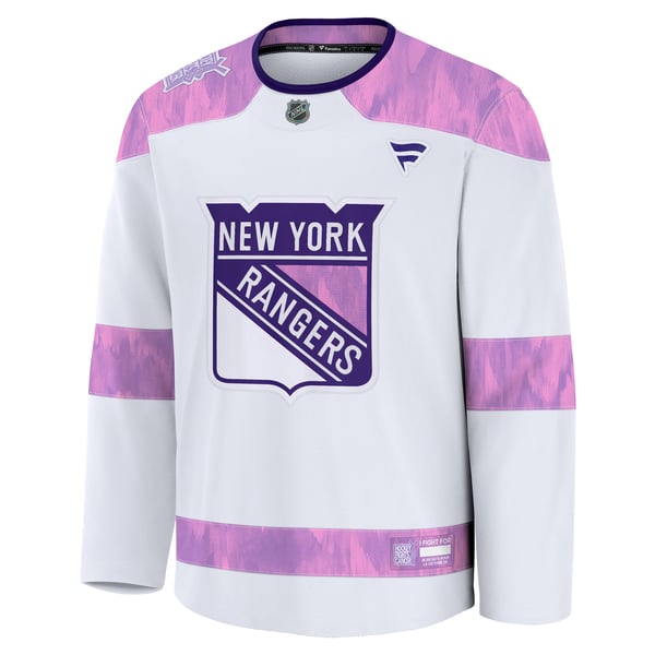 Men's New York Rangers  Fanatics White 2024 Hockey Fights Cancer Practice Jersey - Image 3