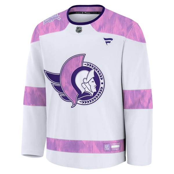 Men's Ottawa Senators Fanatics White Hockey Fights Cancer Survivor Practice Jersey - Image 3