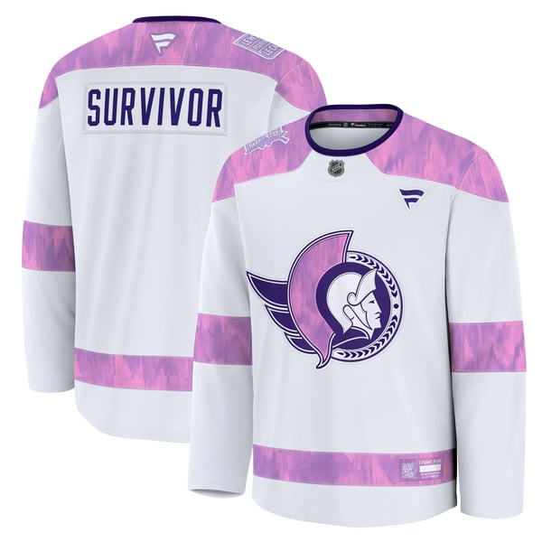 Men's Ottawa Senators Fanatics White Hockey Fights Cancer Survivor Practice Jersey - Image 1