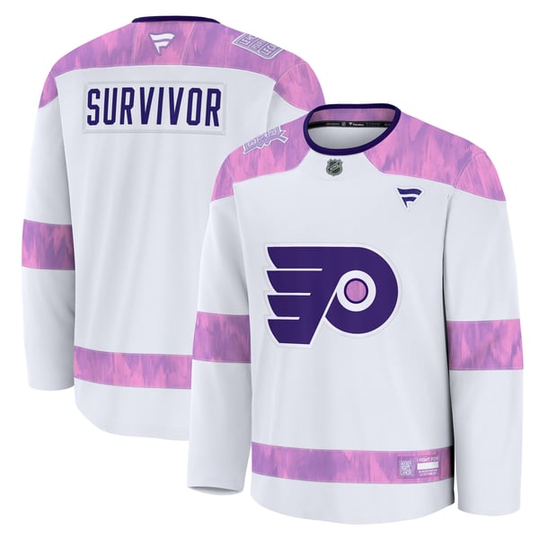 Men's Philadelphia Flyers Fanatics White Hockey Fights Cancer Survivor Practice Jersey - Image 2