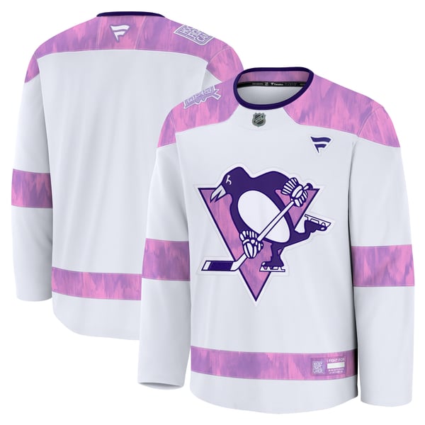 Men's Pittsburgh Penguins  Fanatics White 2024 Hockey Fights Cancer Practice Jersey - Image 1