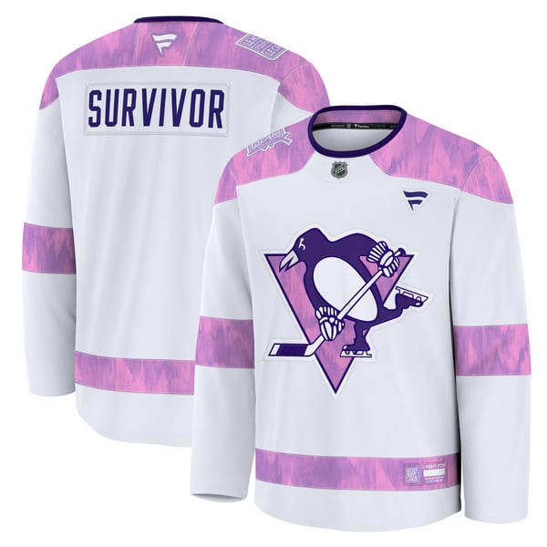 Men's Pittsburgh Penguins Fanatics White Hockey Fights Cancer Survivor Practice Jersey - Image 2