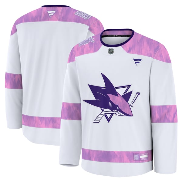 Men's San Jose Sharks  Fanatics White 2024 Hockey Fights Cancer Practice Jersey - Image 1