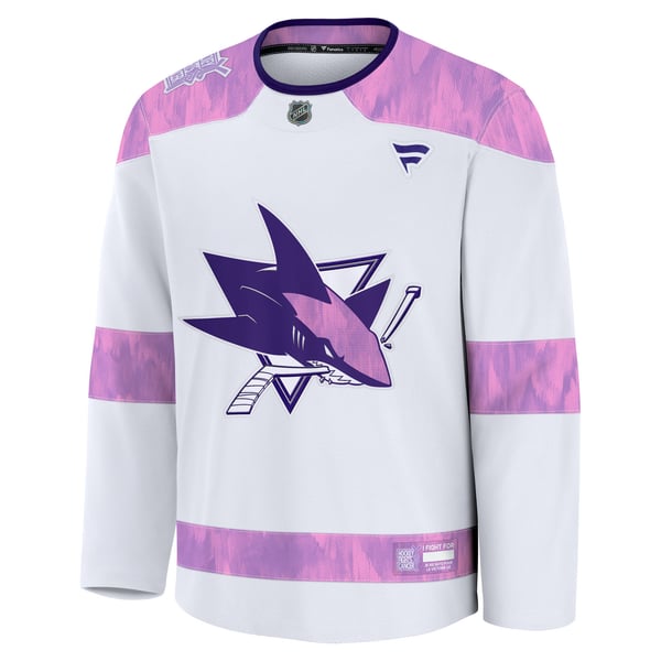 Men's San Jose Sharks Fanatics White Hockey Fights Cancer Survivor Practice Jersey - Image 3