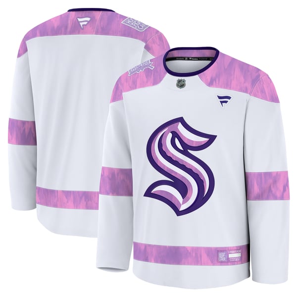 Men's Seattle Kraken  Fanatics White 2024 Hockey Fights Cancer Practice Jersey - Image 2