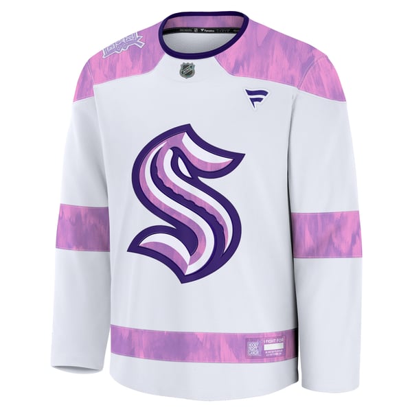 Men's Seattle Kraken  Fanatics White 2024 Hockey Fights Cancer Practice Jersey - Image 3