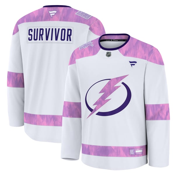 Men's Tampa Bay Lightning Fanatics White Hockey Fights Cancer Survivor Practice Jersey - Image 1