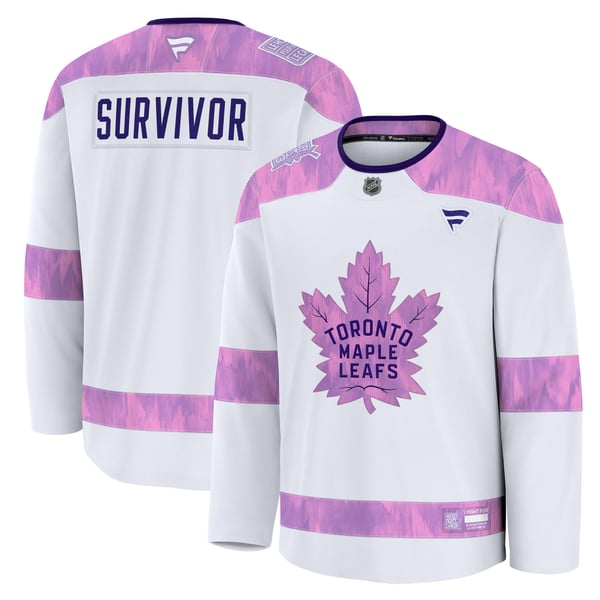 Men's Toronto Maple Leafs Fanatics White Hockey Fights Cancer Survivor Practice Jersey - Image 2