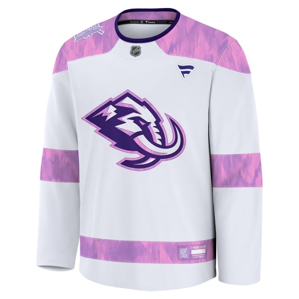 Men's Utah Mammoth Fanatics White Hockey Fights Cancer Survivor Practice Jersey - Image 3