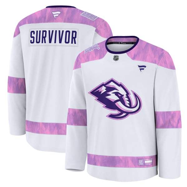 Men's Utah Mammoth Fanatics White Hockey Fights Cancer Survivor Practice Jersey - Image 1