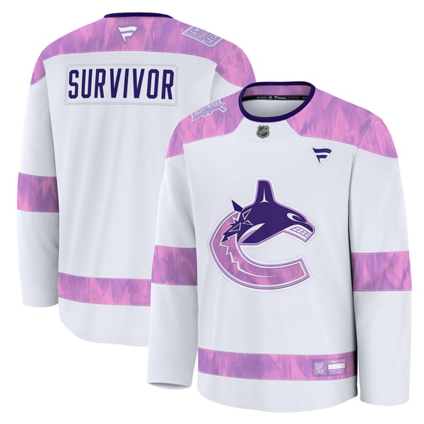 Men's Vancouver Canucks Fanatics White Hockey Fights Cancer Survivor Practice Jersey - Image 1