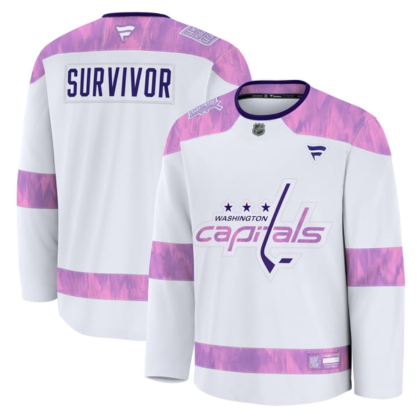 Men's Washington Capitals Fanatics White Hockey Fights Cancer Survivor Practice Jersey - Image 2