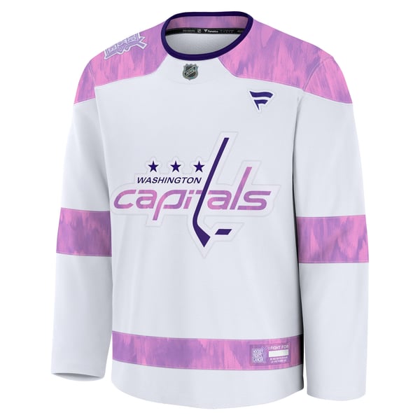 Men's Washington Capitals Fanatics White Hockey Fights Cancer Survivor Practice Jersey - Image 3