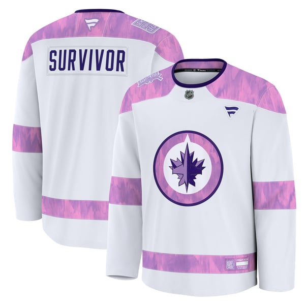 Men's Winnipeg Jets Fanatics White Hockey Fights Cancer Survivor Practice Jersey - Image 2