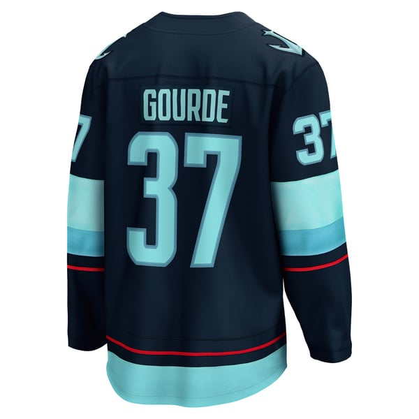 Men's Seattle Kraken Yanni Gourde Fanatics Deep Sea Blue Home Breakaway Player Jersey - Image 4