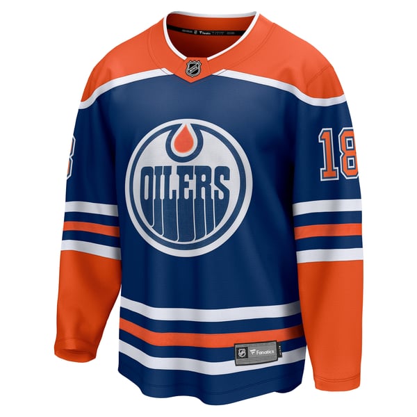 Men's Edmonton Oilers Zach Hyman Fanatics Royal Home Breakaway Player Jersey - Image 3