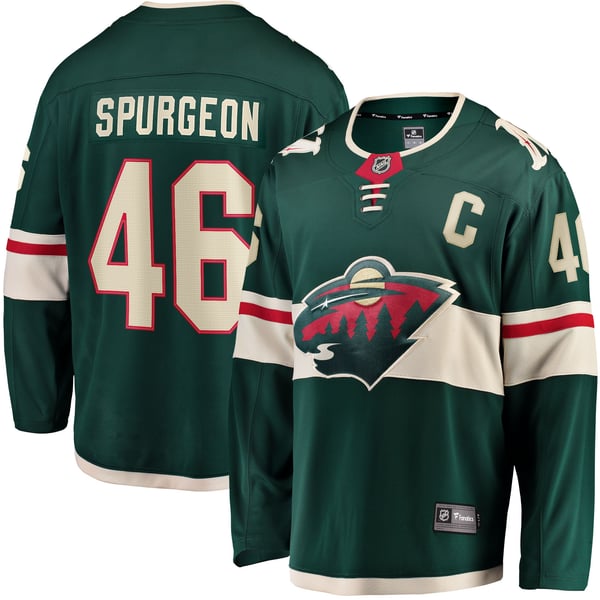 Men's Minnesota Wild Jared Spurgeon Green Home Breakaway Player Jersey - Image 1