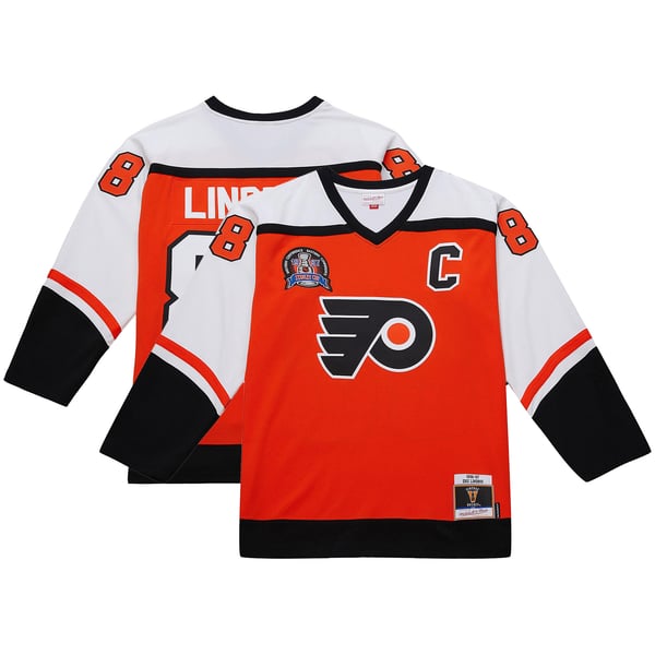 Men's Philadelphia Flyers Eric Lindros Mitchell & Ness Orange Big & Tall 1996-97 Blue Line 2.0 Jersey - Image 1