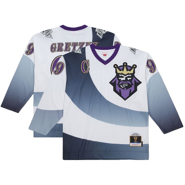 Men's Los Angeles Kings Wayne Gretzky Mitchell & Ness White Big & Tall 1995-96 Blue Line 2.0 Jersey - Image 2