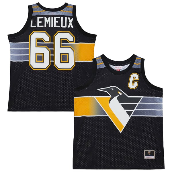 Unisex Pittsburgh Penguins Mario Lemieux Mitchell & Ness Black Maxxed Out Fashion Basketball Jersey - Image 1
